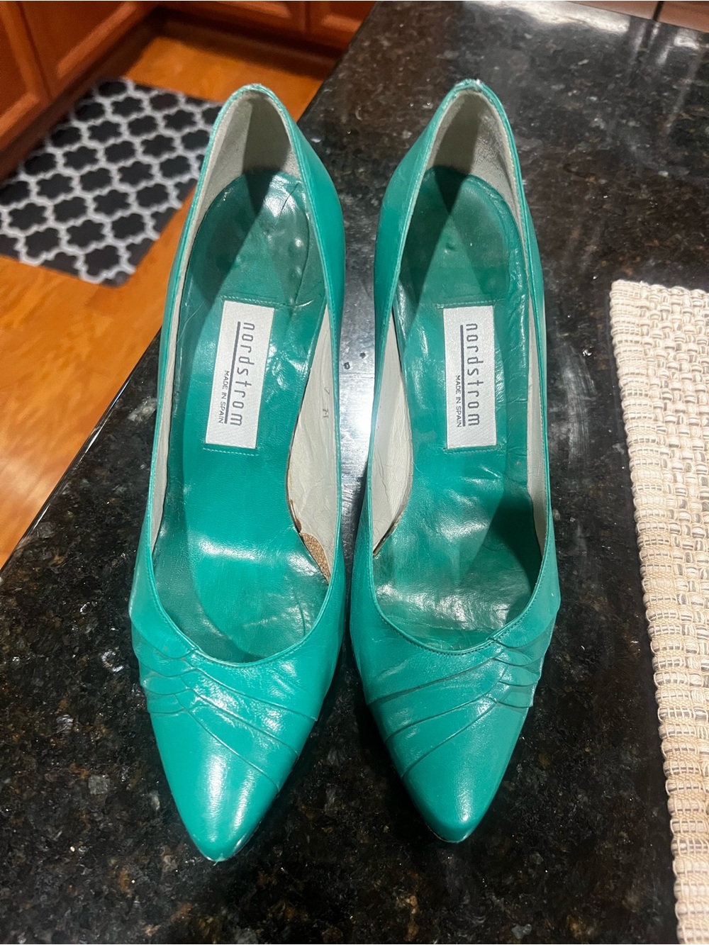 Nordstrom Teal Pointed-Toe Pumps with Pleated Detail